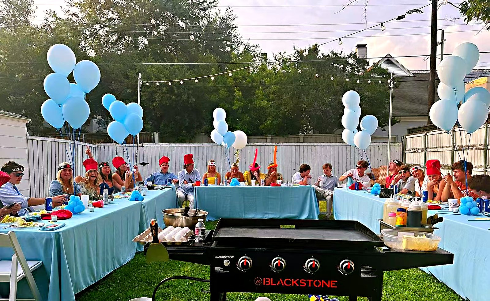 Birthday celebration with balloons at a hibachi party